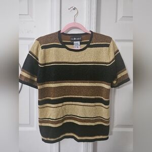 Sag Harbor Brown and Black Striped Tee
